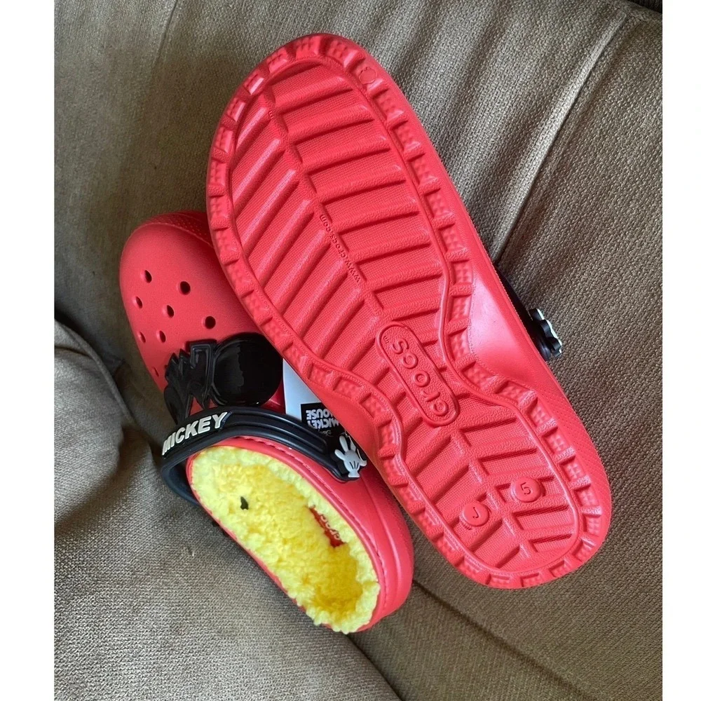 Crocs Mickey Mouse Classic Lined Clogs Red Yellow Disney OMG Jibbitz Kids J5